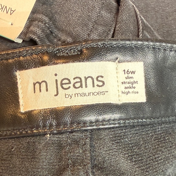 M J Maurices Jeans Black Faux Leather Accent Slim Straight Ankle Hi-Rise Nwt 16w - Picture 12 of 13